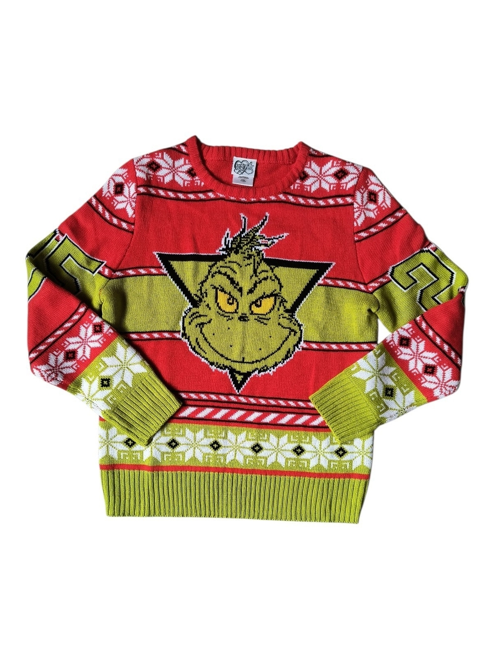 The Grinch Holiday Sweater Woman'Sz M Red and Lime Knit Pullover